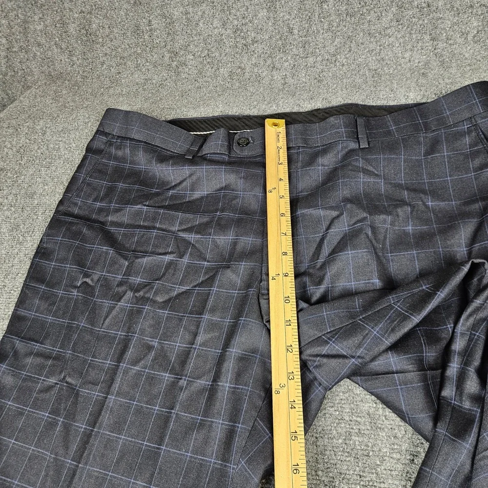 Vitali Mens Navy Windowpane Plaid Dress Pants Flat Front M3071-NP Size 43x29